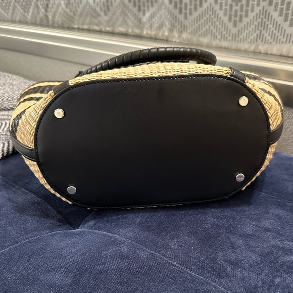 Kate Spade New York Cruise Medium Tote Bag Black & Tan Straw w/ Leather Trim - Picture 6 of 13